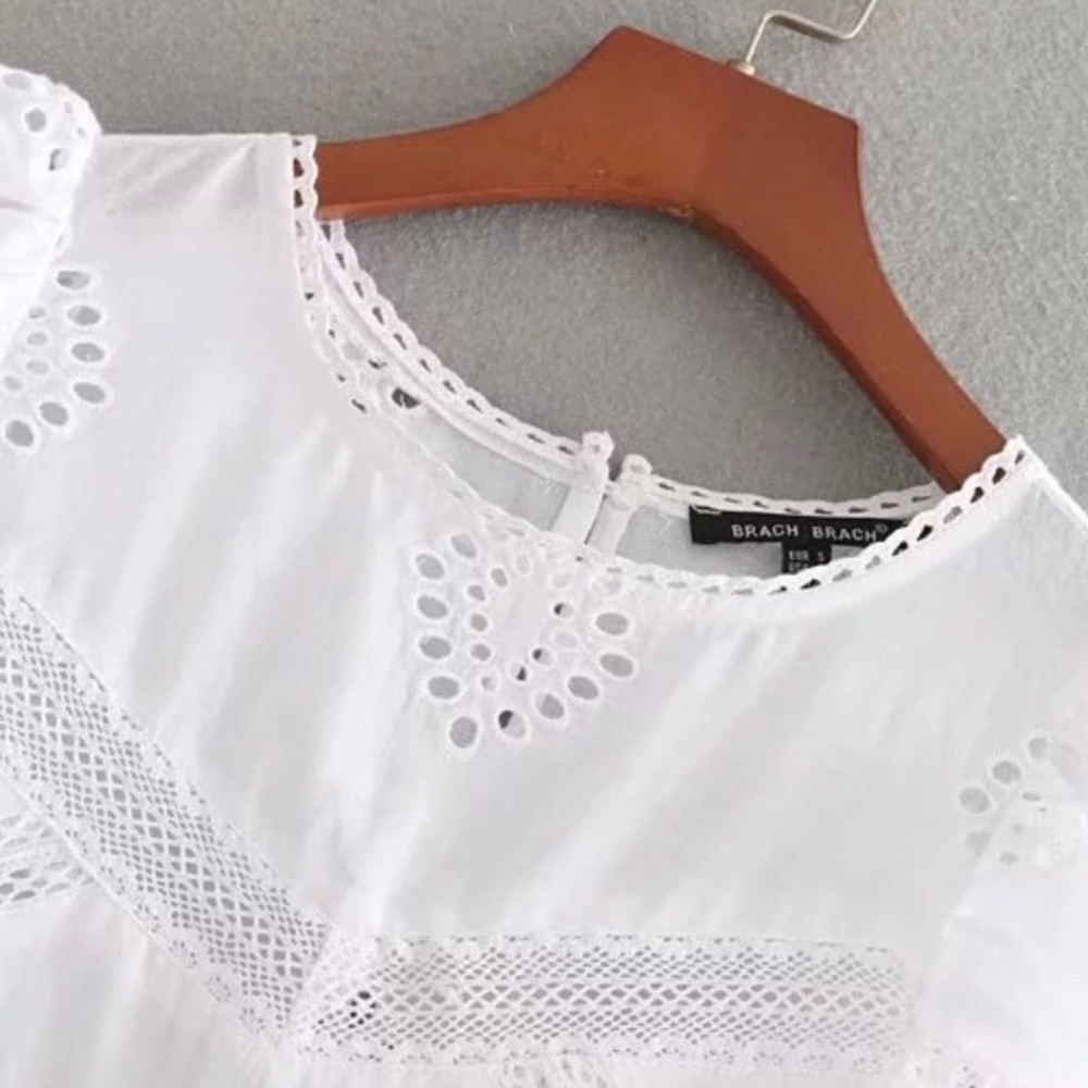 Boho Embroidered Ruffle White Blouse/Top - Picture 3 of 8
